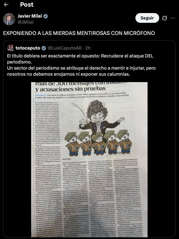 Otro mensaje de Luis Caputo hacia el periodismo y la respuesta de Milei