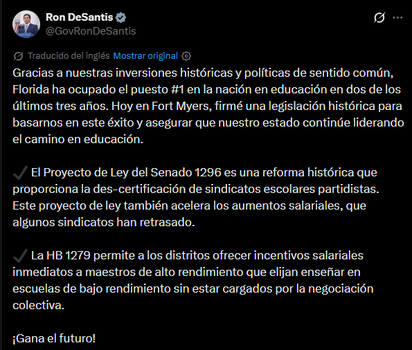 El anuncio de DeSantis en redes sociales
