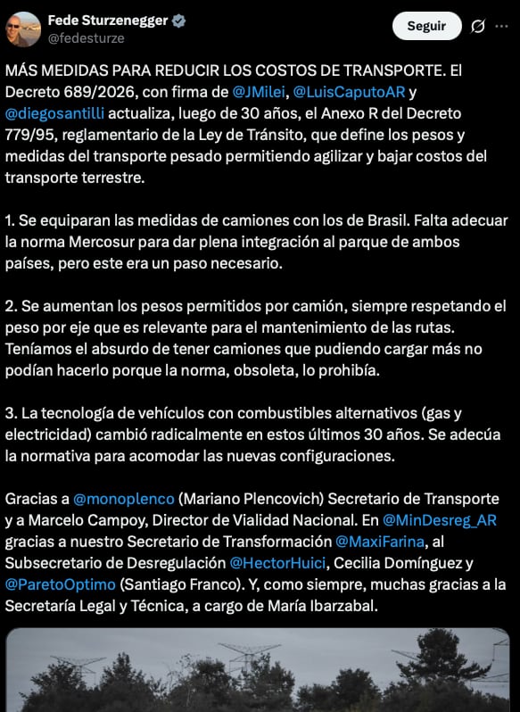 La publicación del ministro sobre la modificación