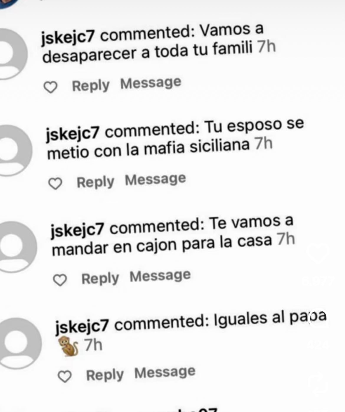 Algunas de las amenazas recibidas por Nicolás Jarry en el Masters 1000 de Roma 2024 y que mostró su esposa, María Laura Urruticoechea