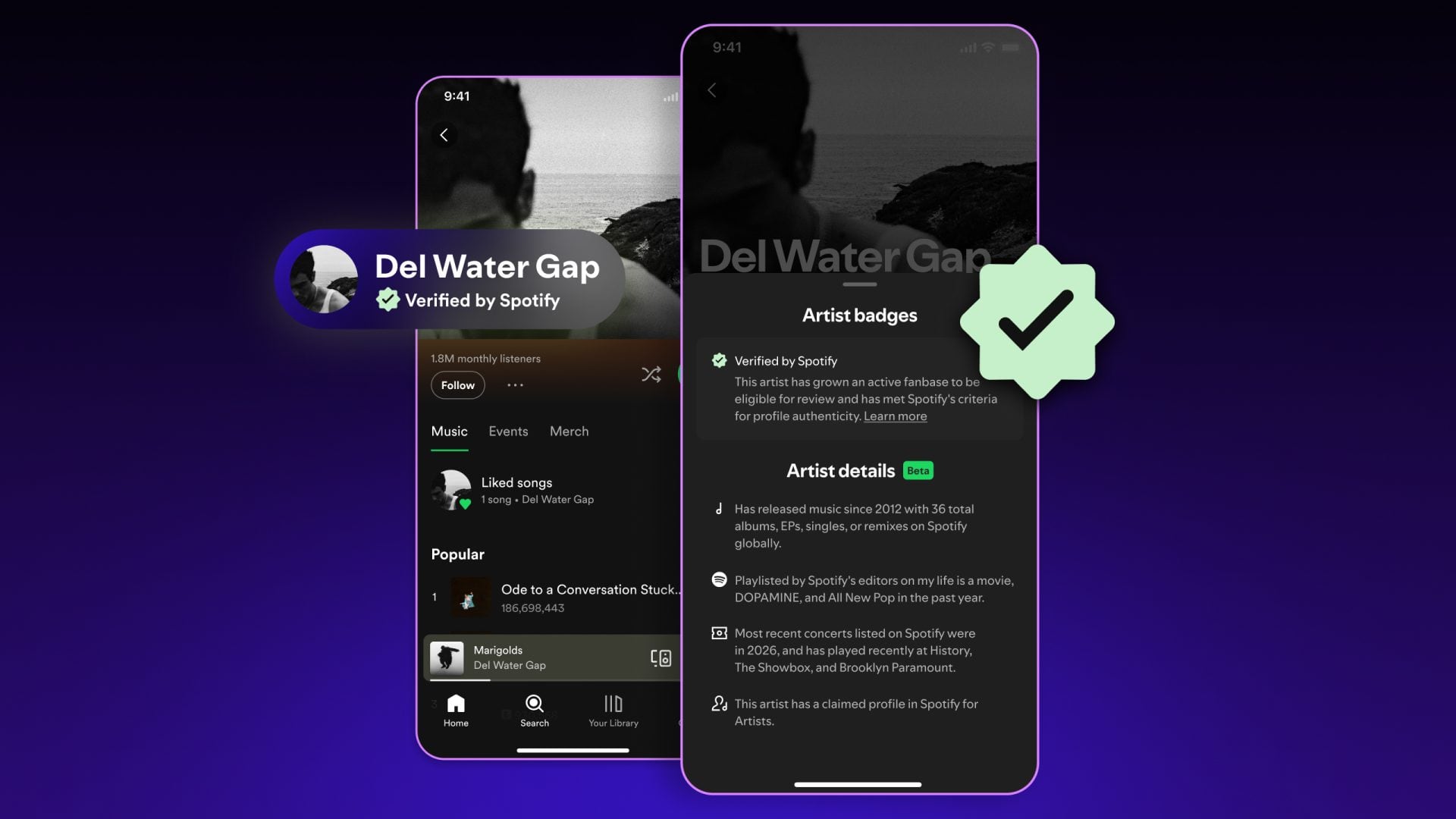 Así se verán las insignias de verificación en Spotify para identificar a artistas humanos