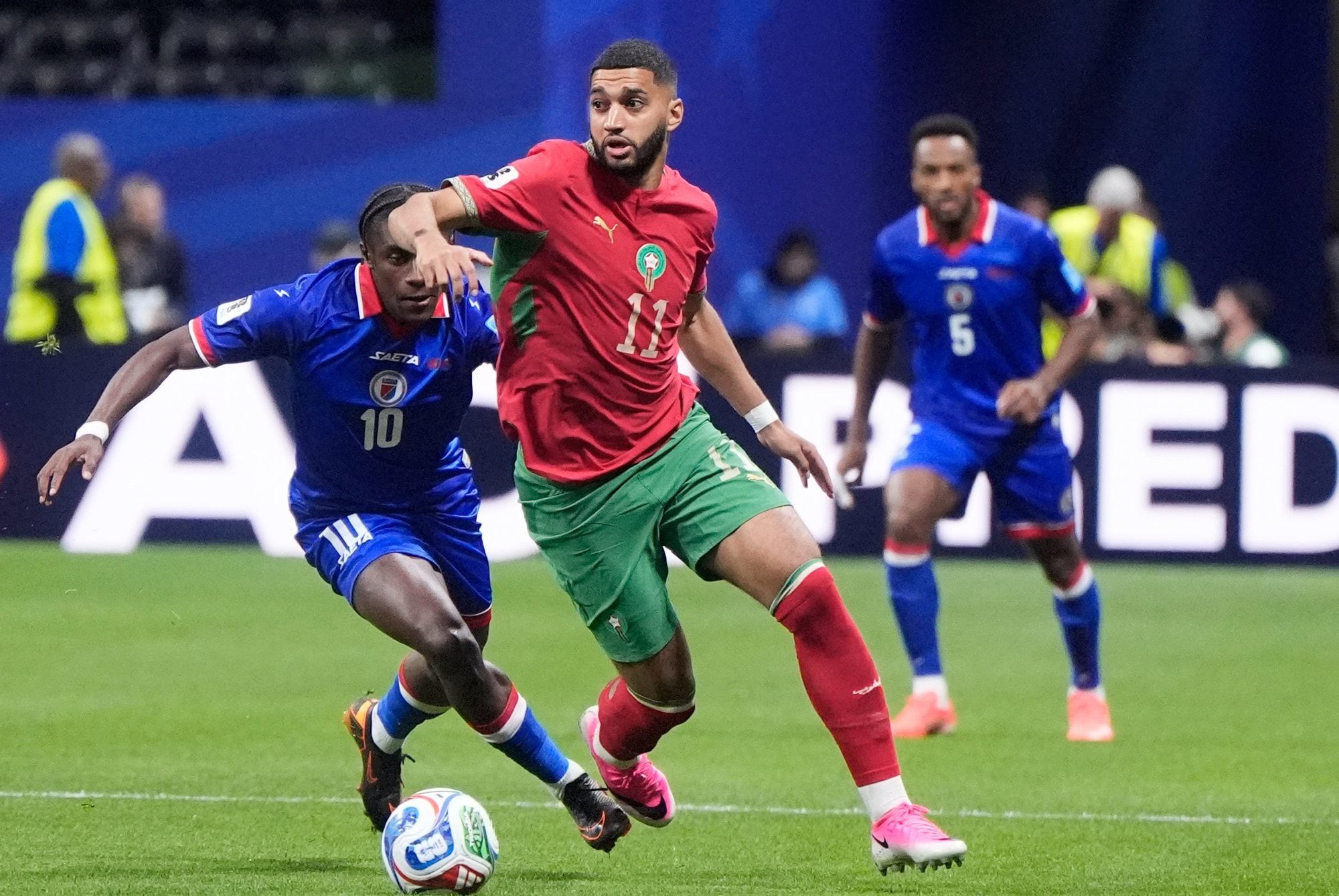 Saibari, autor de dos goles en este Mundial, una de las cartas ofensivas de Marruecos (AP Photo/Mike Stewart)