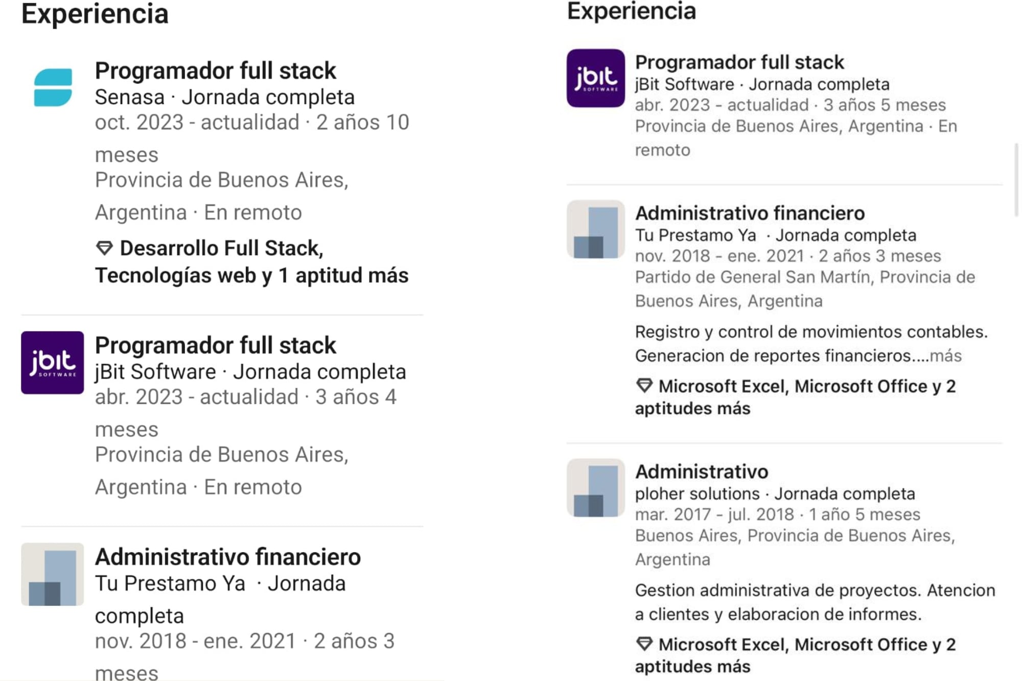 Nicolás Bairo en sus redes sociales figuraba como programador full stack del Senasa pero sacó en los últimos días su supuesta experiencia en el organismo