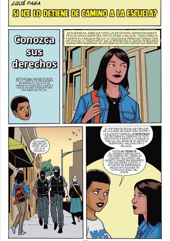 El cómic detalla qué se puede hacer en caso que un agente del ICE toque la puerta de un inmueble