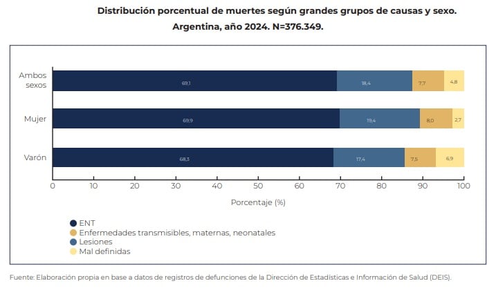 Estimación oficial de las causas de mortalidad en la Argentina con datos a 2024