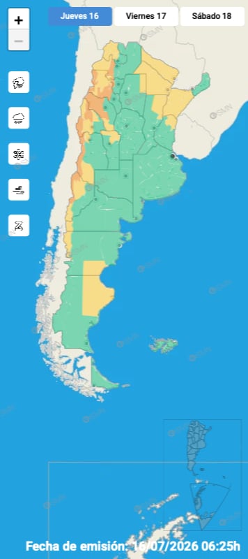 El mapa de alertas del SMN para este jueves