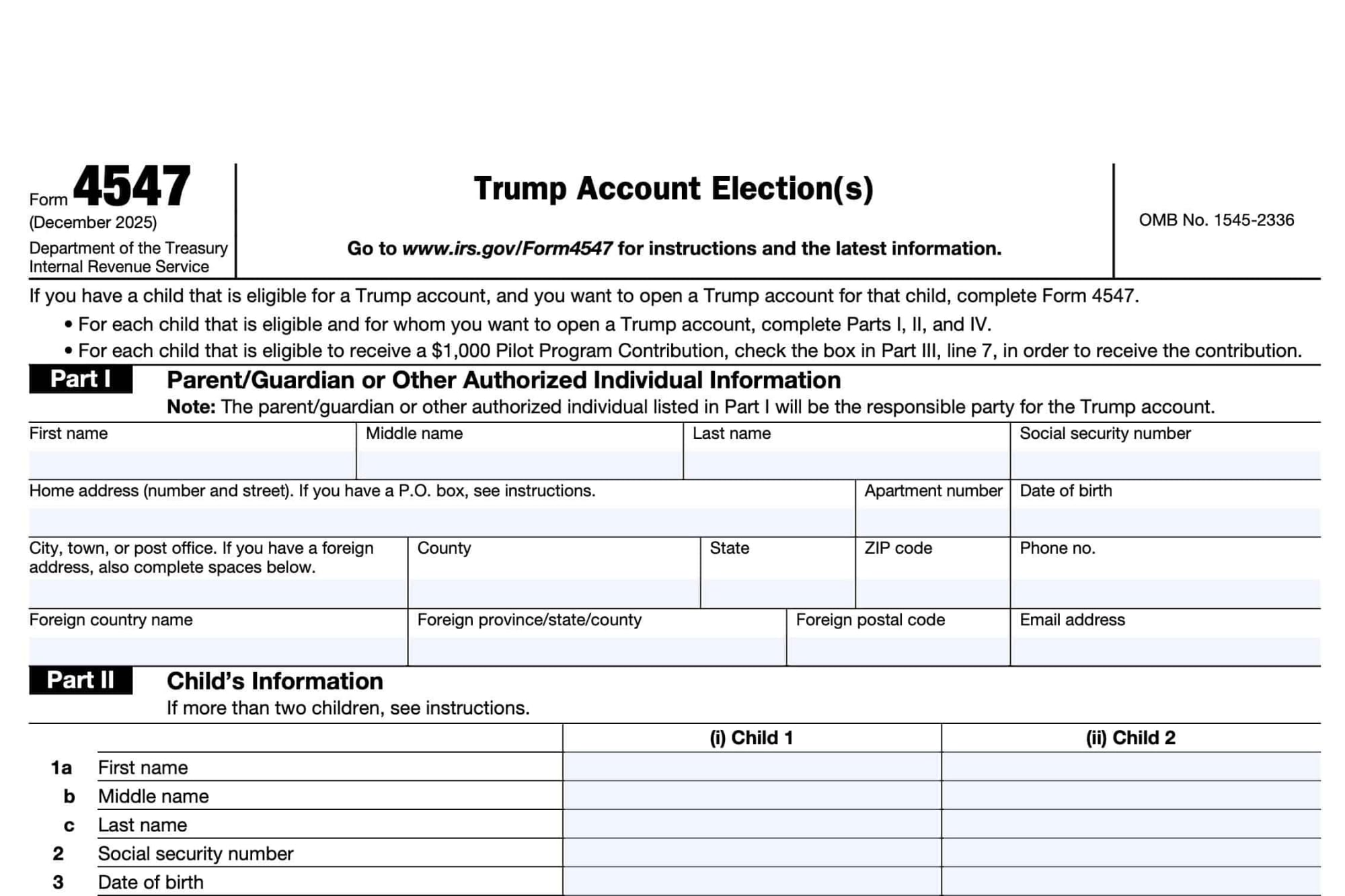 El IRS habilitó el Formulario 4547 para inscribir a menores en las nuevas Trump Accounts
