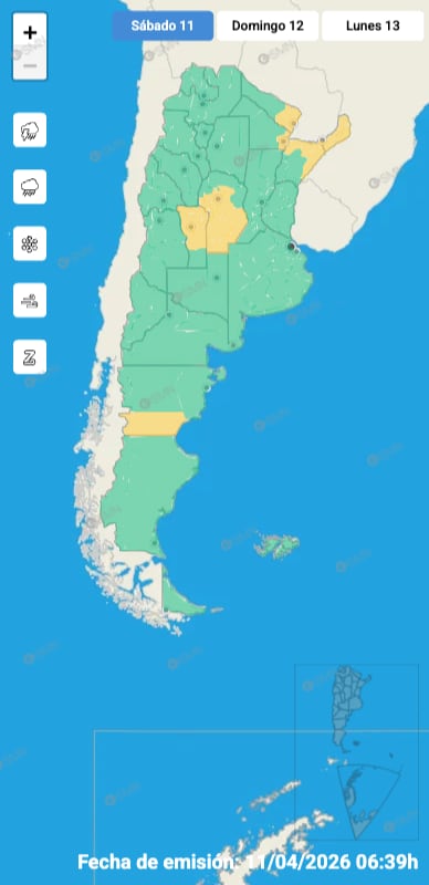 Las alertas emitidas por el SMN para las distintas provincias.