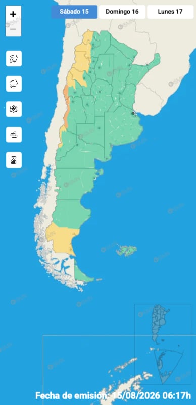 El mapa de alertas del SMN para la jornada