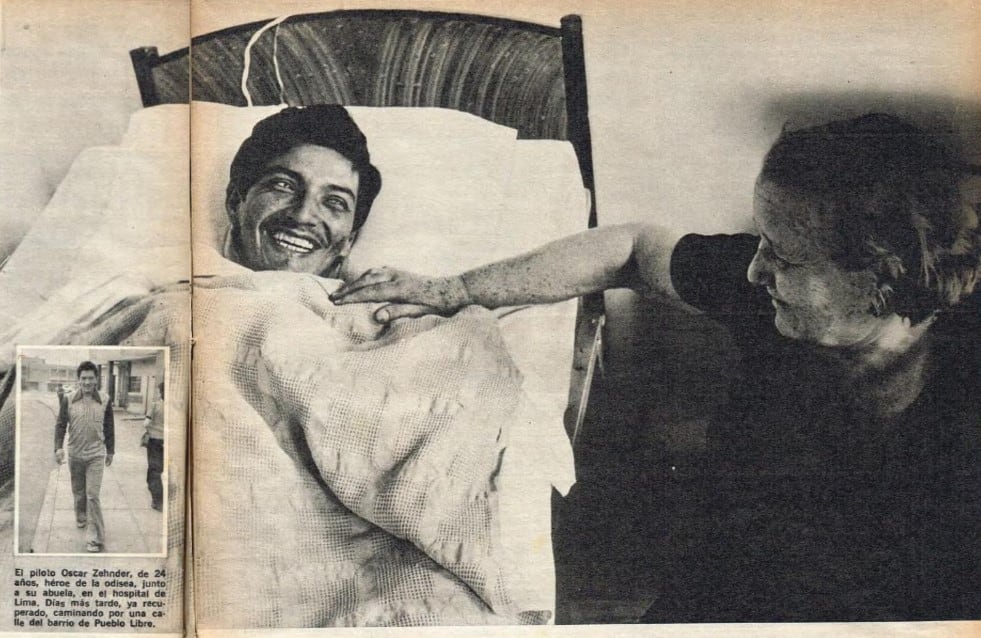 Oscar Zehnder, el piloto, junto a su abuela en el hospital (Foto: Gente)