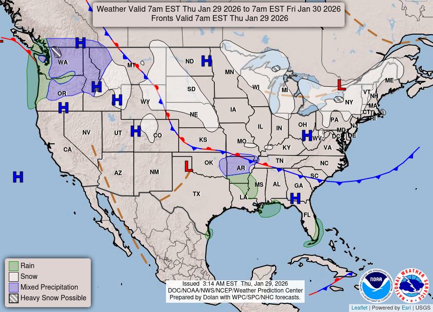 De Nueva York hasta Florida: la advertencia de frío extremo prolongado que se instalará al norte de Miami 6 Un centro de baja presión se organiza este jueves sobre las Planicies del sur y el valle bajo del Mississippi