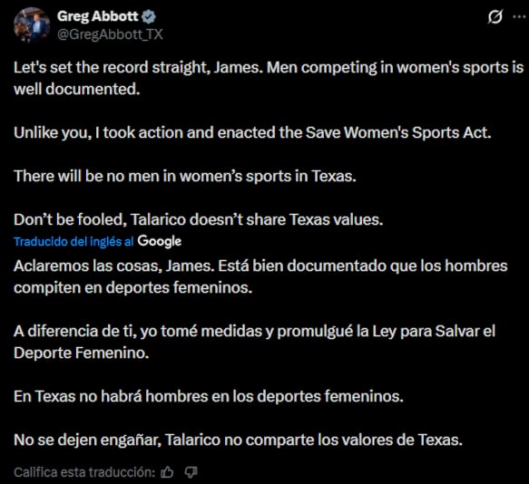 La respuesta de Greg Abbott a James Talarico en X