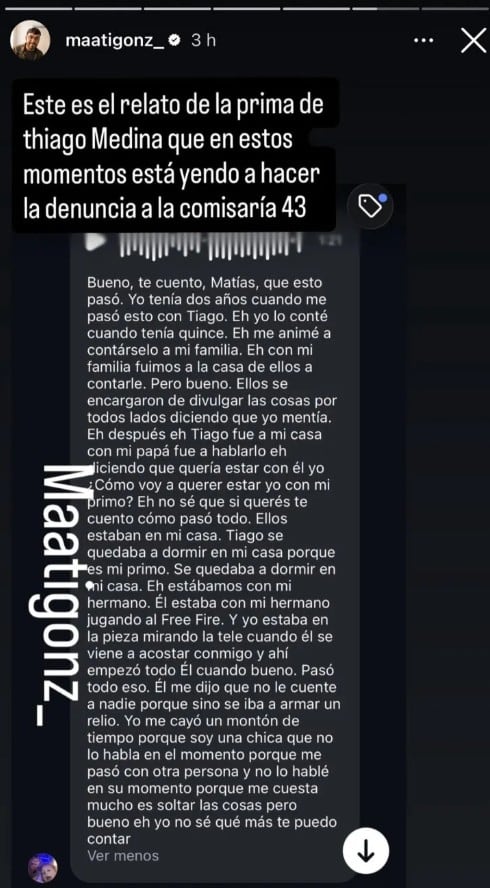 El caso tomó estado público tras la difusión de un audio con el relato de la joven (Captura: Instagram @maatigonz_)