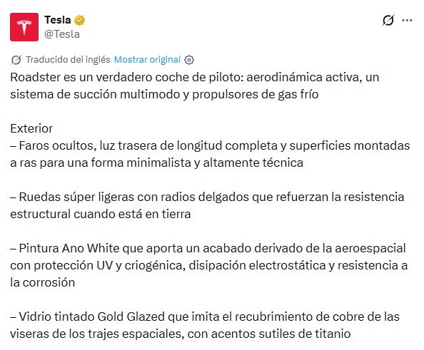 El tuit que posteó la compañía de Elon Musk