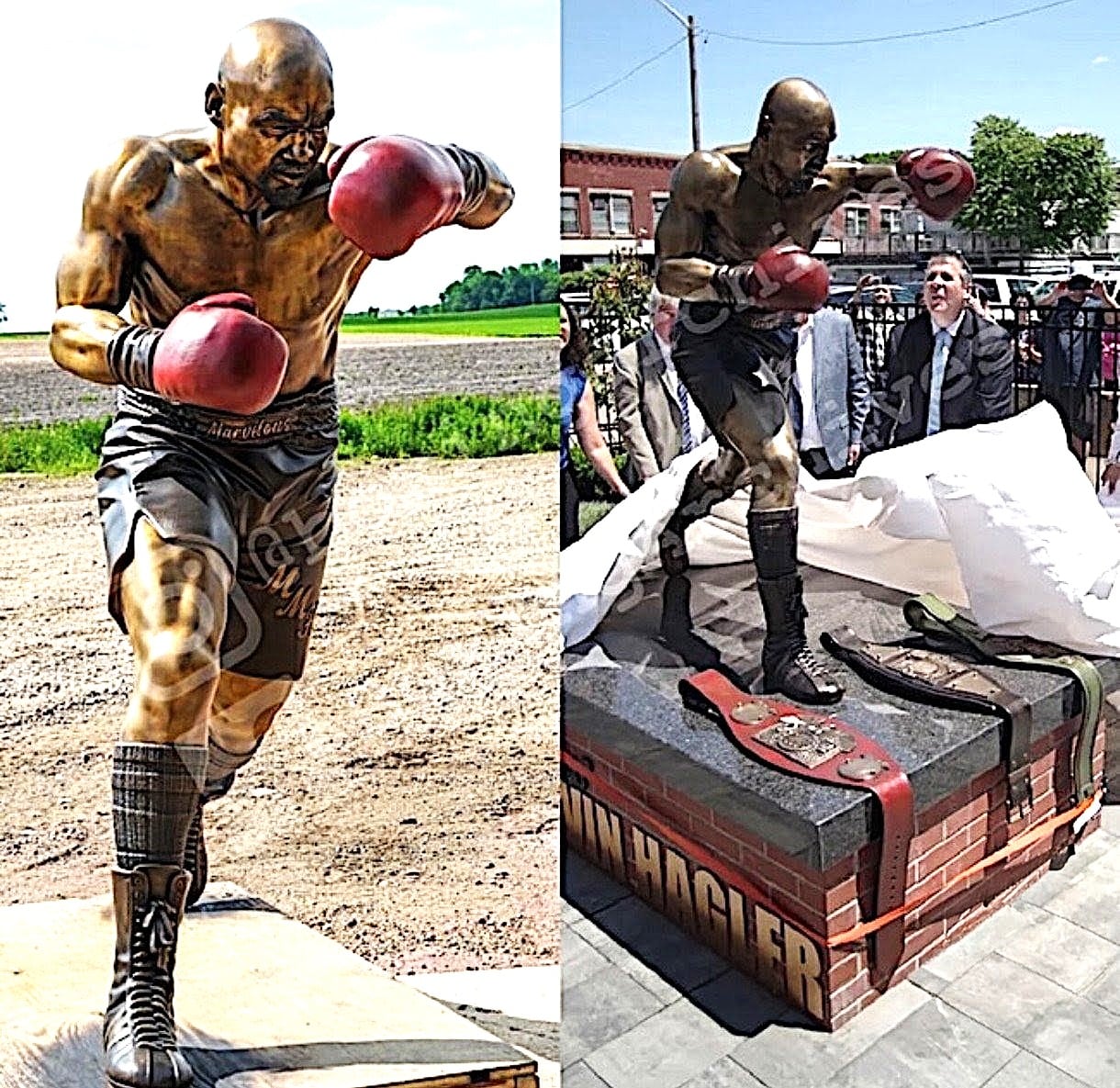 La estatua en honor a Hagler en Brockton