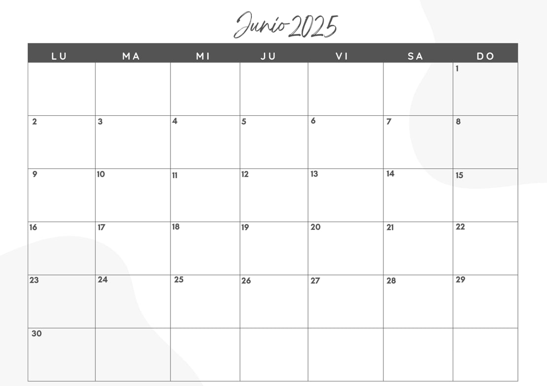 El calendario de junio 2025 para imprimir