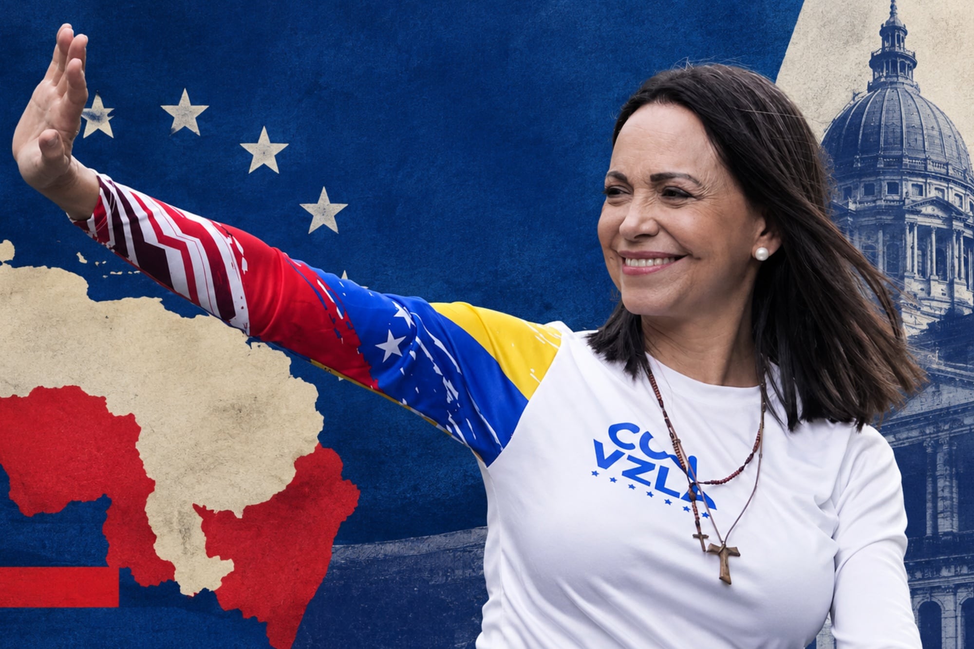 La líder opositora venezolana María Corina Machado, por ahora al margen de la transición democrática