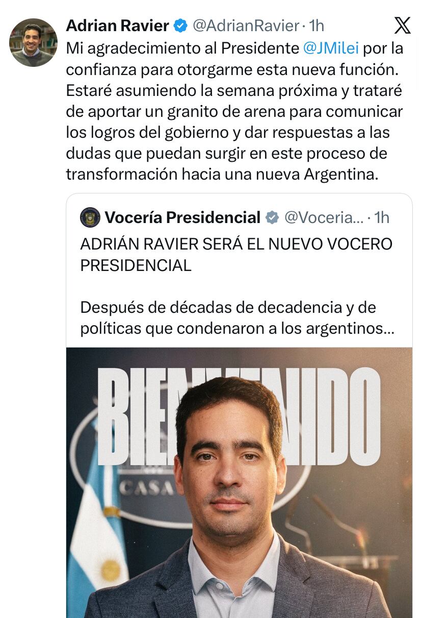 El posteo de Adrián Ravier