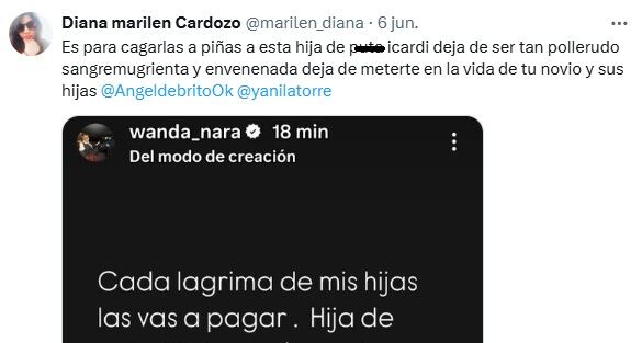 Una de las cuentas que expuso la China Suárez tras las amenazas tiene en su perfil diferentes insultos contra ella
