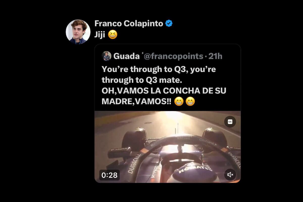 El nuevo piloto de reserva de Alpine, Franco Colapinto, reaccionó a un video viral del mes de septiembre, cuando todavía corría para la escudería Williams
