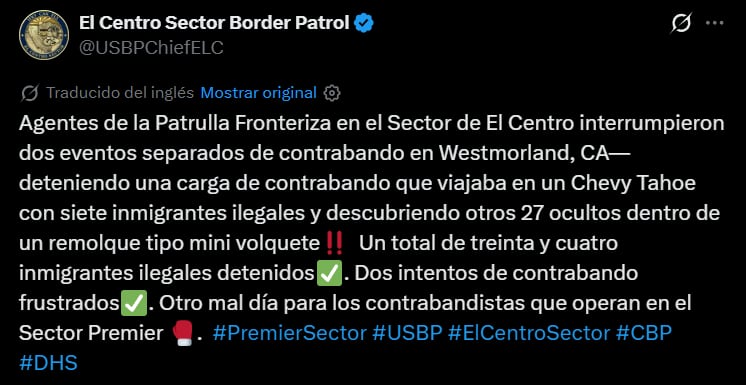 El mensaje de la USBP en X tras los operativos en California