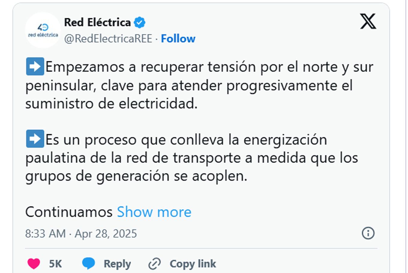 Apagón en España y Portugal. Captura de @X