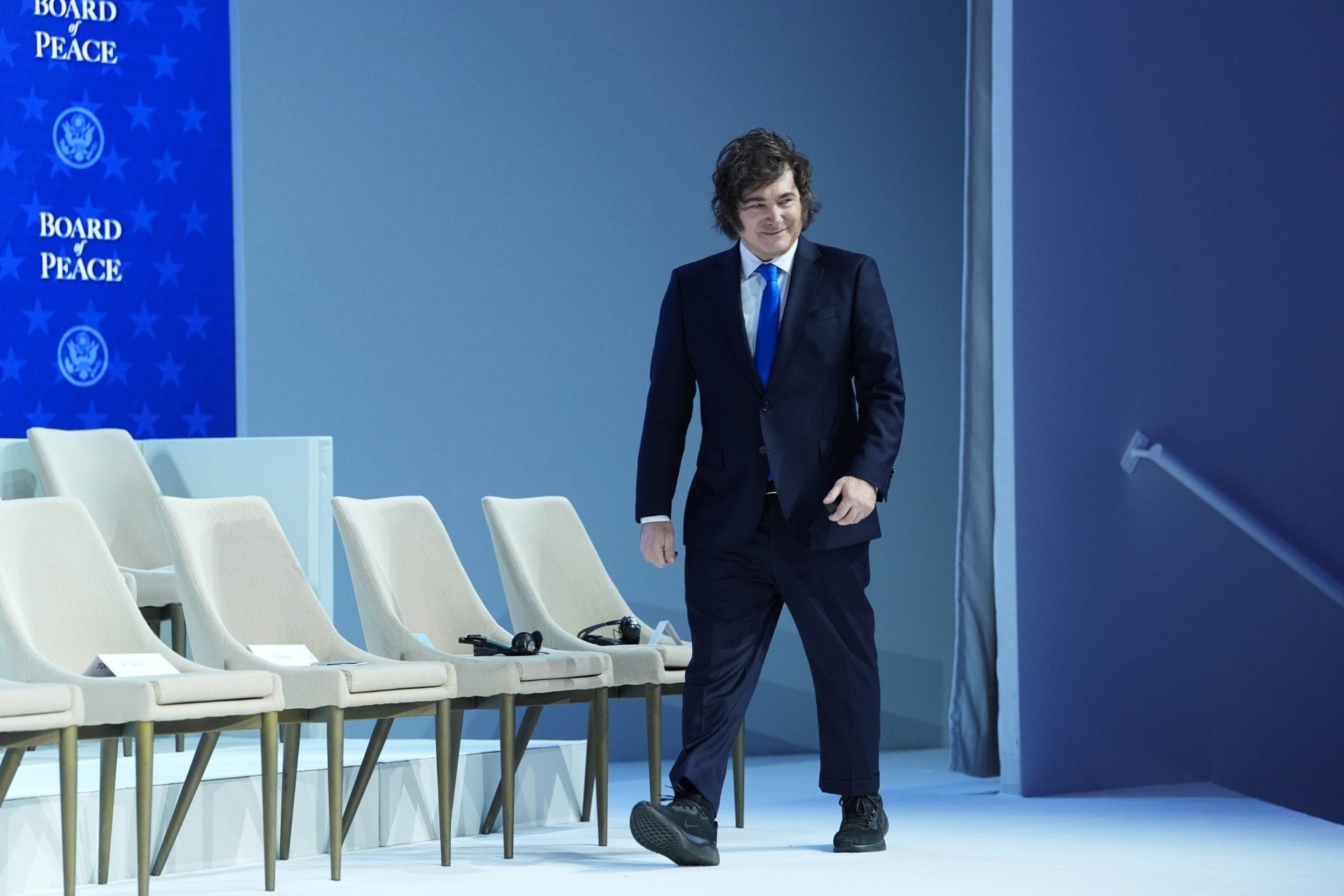 Javier Milei, cuando asistió al Consejo de la Paz que lanzó Trump (AP Photo/Evan Vucci)