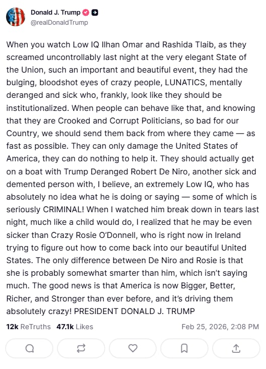 El posteo completo de Trump contra Robert De Niro