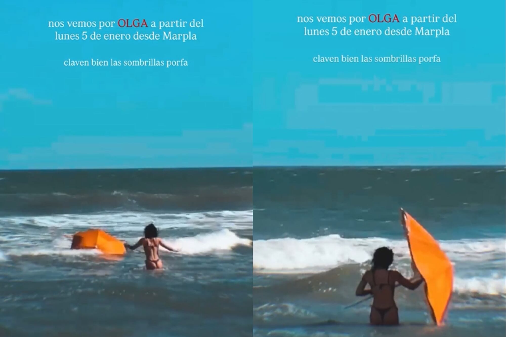 A Gimena Accardi se le voló la sombrilla en la playa y tuvo que meterse al mar a recuperarla (Foto: Captura de video / Instagram @gimeaccardi)