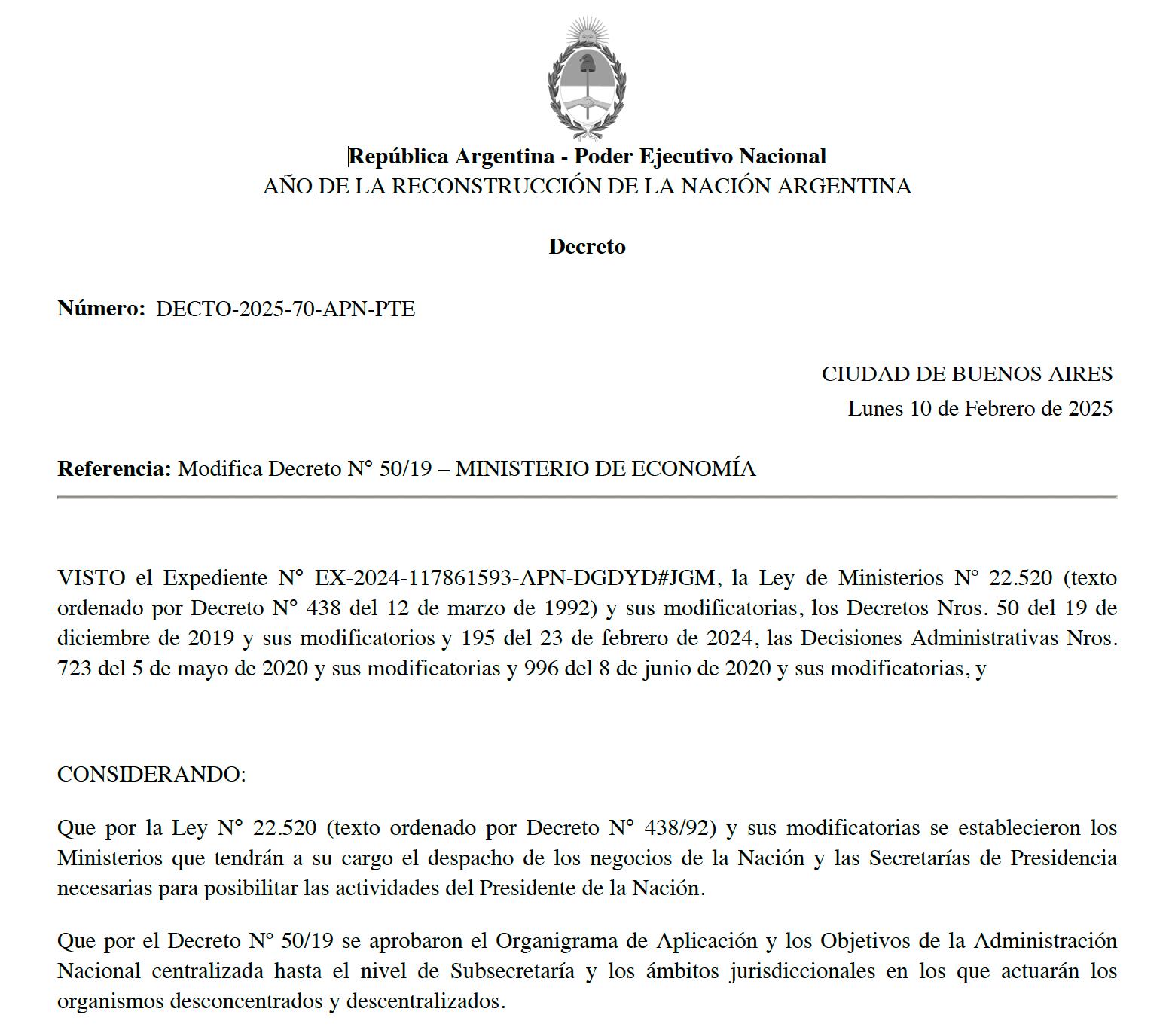 El decreto que fue publicado en el Boletín Oficial