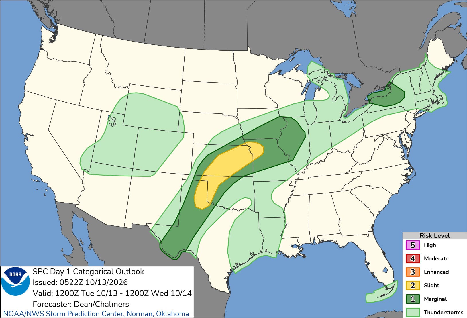 Los estados bajo alerta inicial por tormentas intensas, vientos dañinos y granizo de gran tamaño durante el martes incluyen a Texas, Oklahoma, Kansas y Missouri