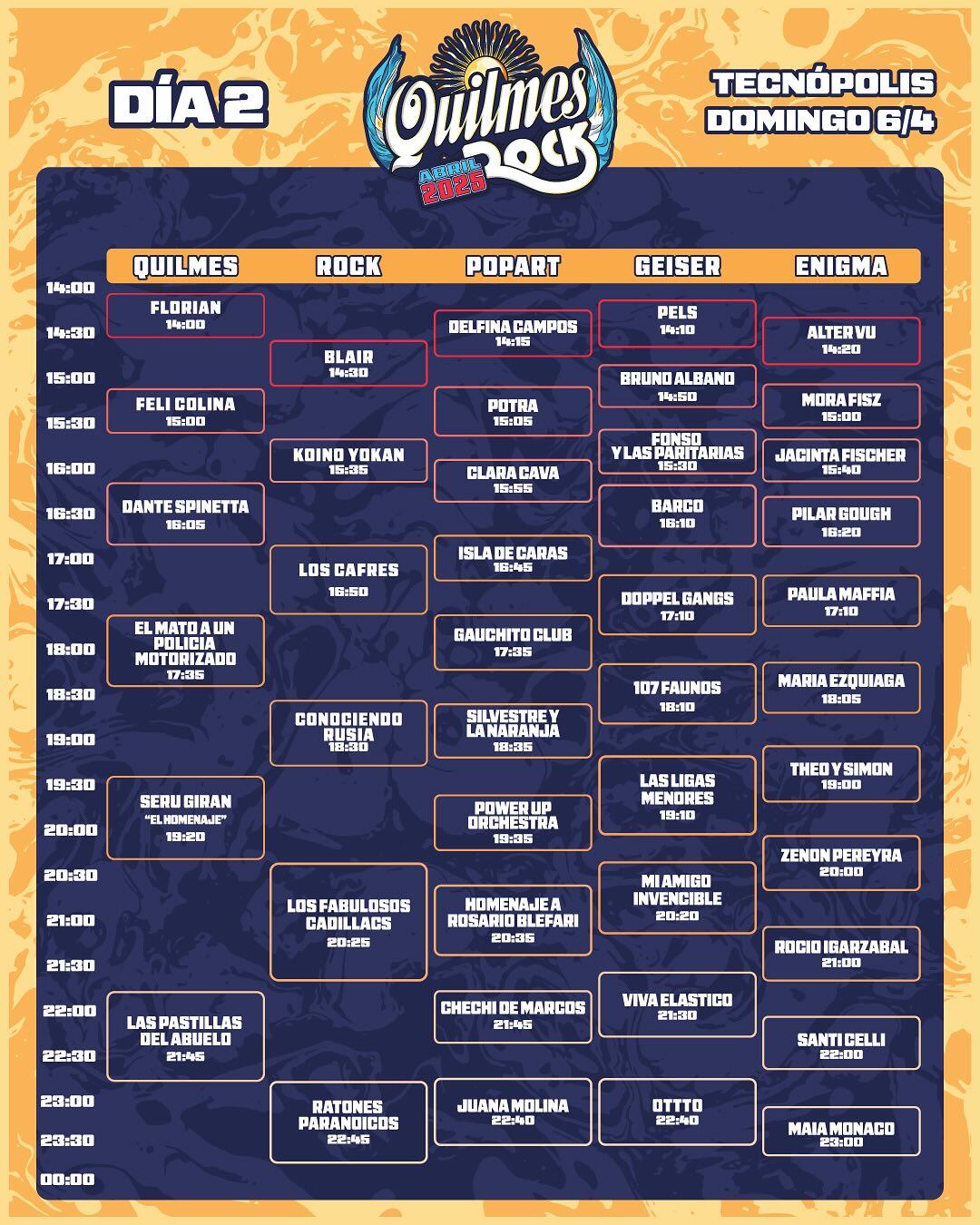 Horarios del día 2 del Quilmes Rock 2025