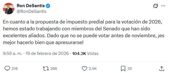 DeSantis asegura que ha hablado con varios aliados del senado para la aprobación de la normativa