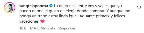 La China Suárez y una respuesta letal (Foto: Captura Instagram/@emilia_maza)