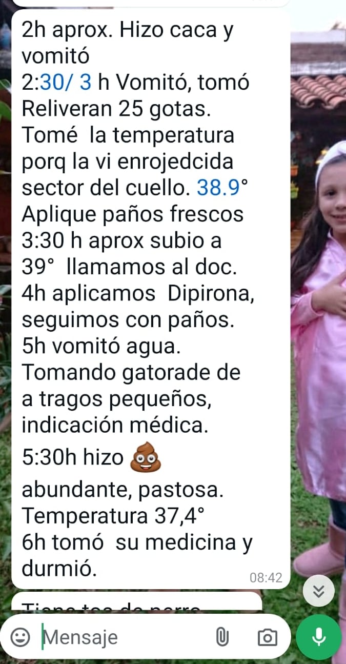 Uno de los mensajes que le enviaban las maestras a Claudia Díaz sobre el estado de Juanita Milagros Sirimarco Díaz