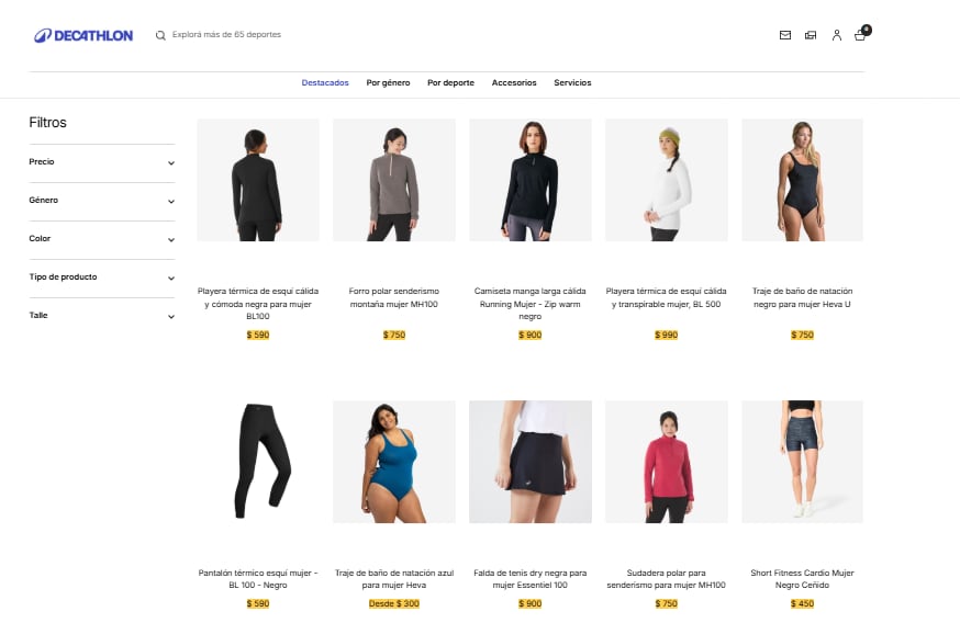Los precios de la ropa de mujer en Decathlon Uruguay