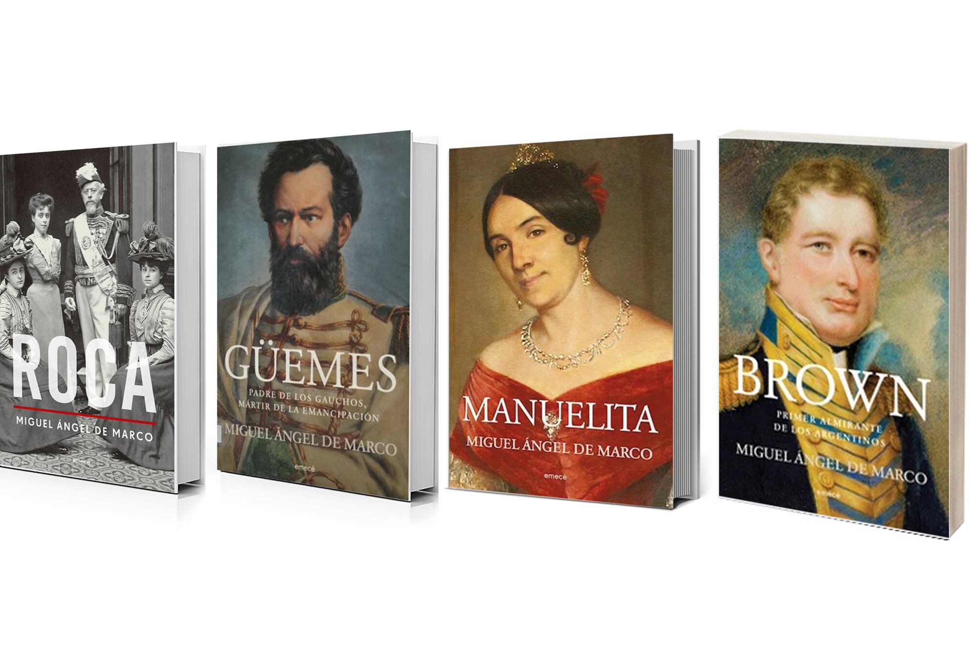 Algunas de las últimas biografías de personajes históricos que De Marco escribió para Emecé