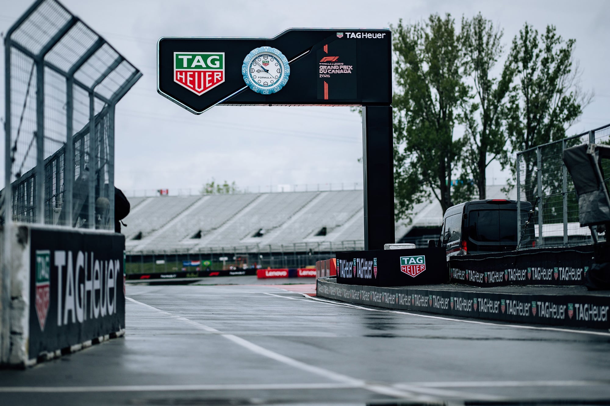 Parte del circuito de Montreal con la posta mojada