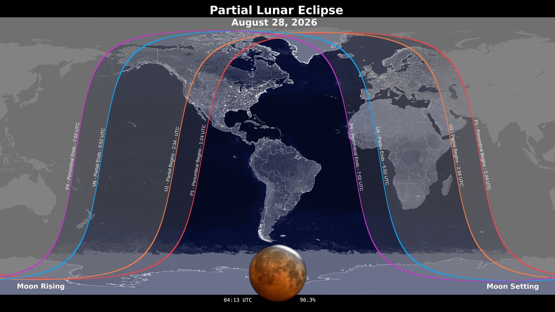 El eclipse lunar del 27 y 28 de agosto podrá observarse desde Estados Unidos y el resto de América