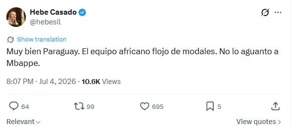 El mensaje de Hebe Casado