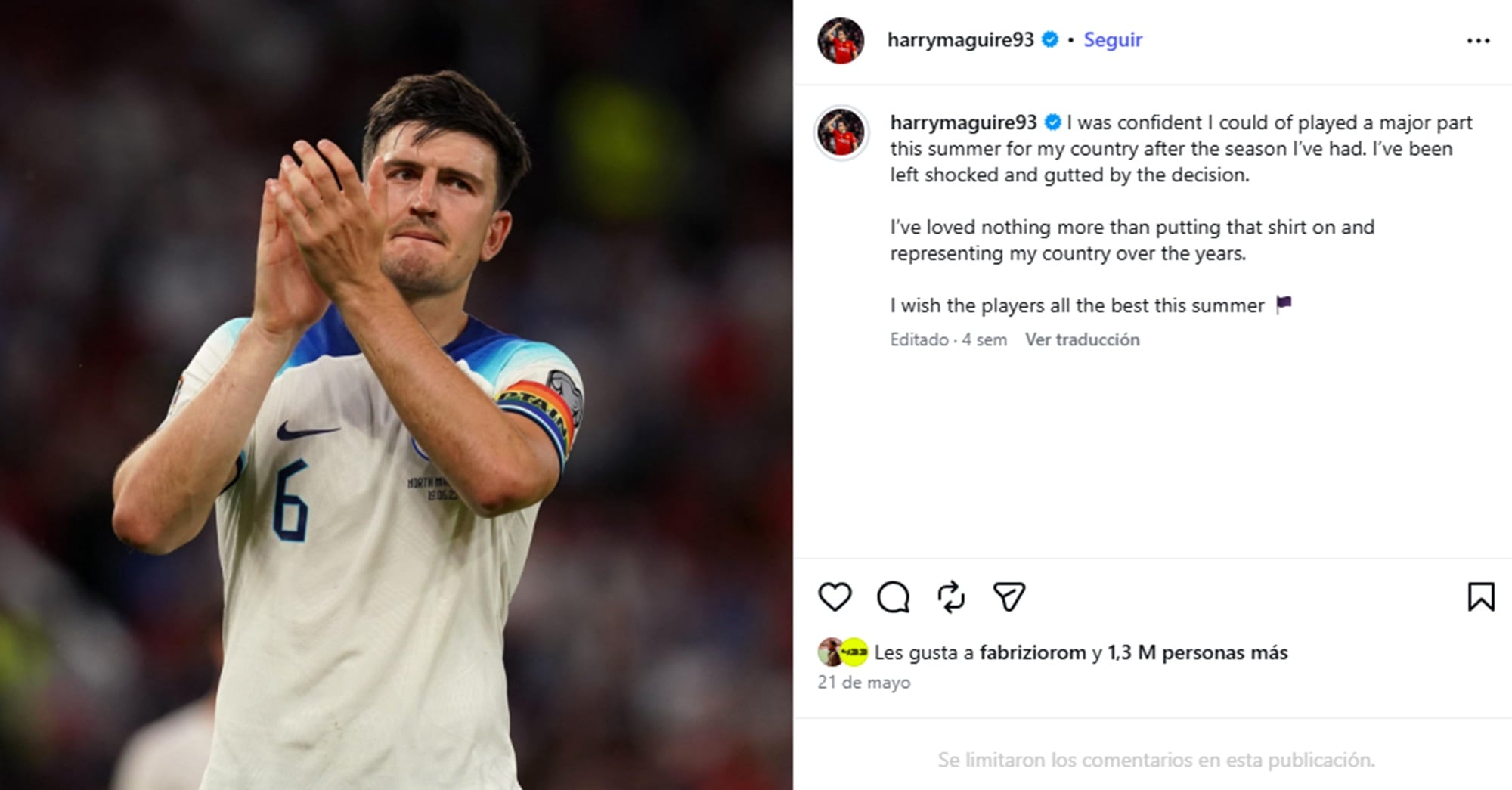 El mensaje de Maguire tras quedarse fuera de la lista de Inglaterra para el Mundial 2026