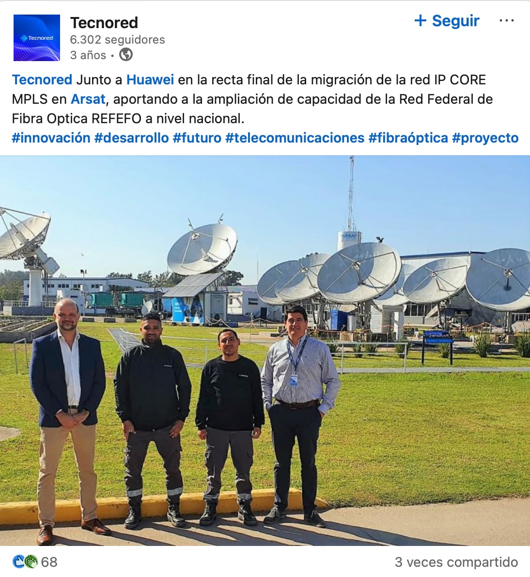 Publicación de Tecnored en Linkedin