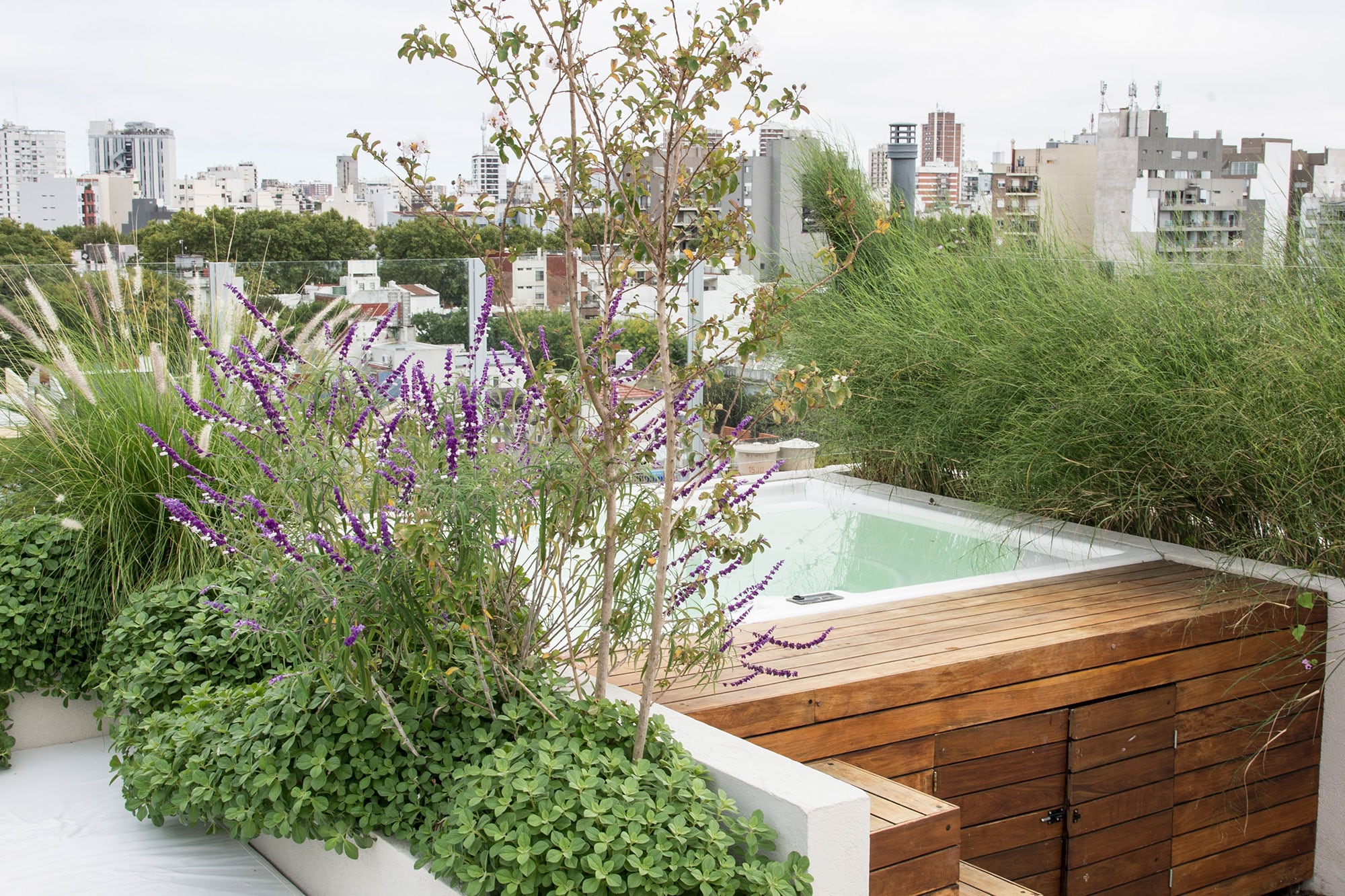 Sumar un jacuzzi y canteros dio otro aire a esta terraza
