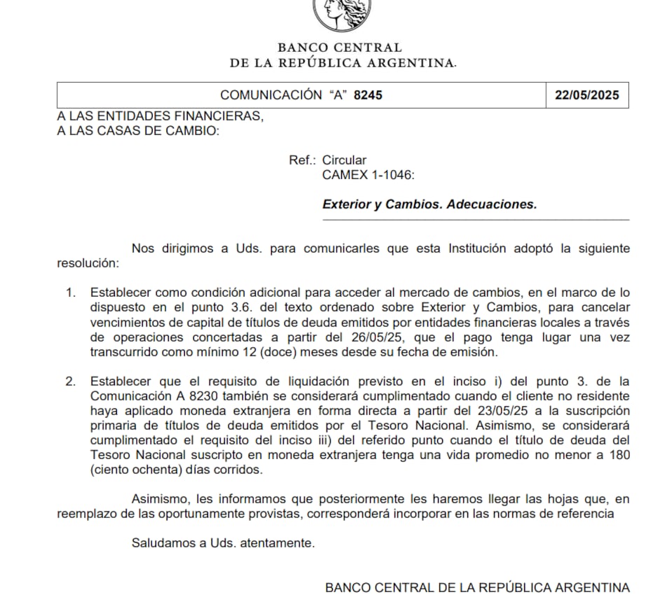 La circular del BCRA