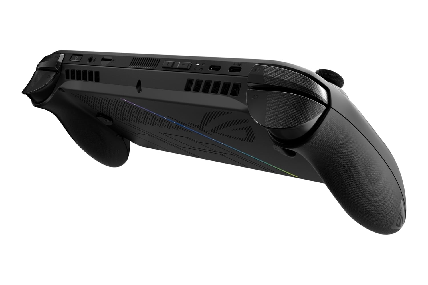 Como cualquier consola de mano, la ROG Xbox Ally X tiene gatillos traseros, toberas para la salida de aire caliente y varios conectores
