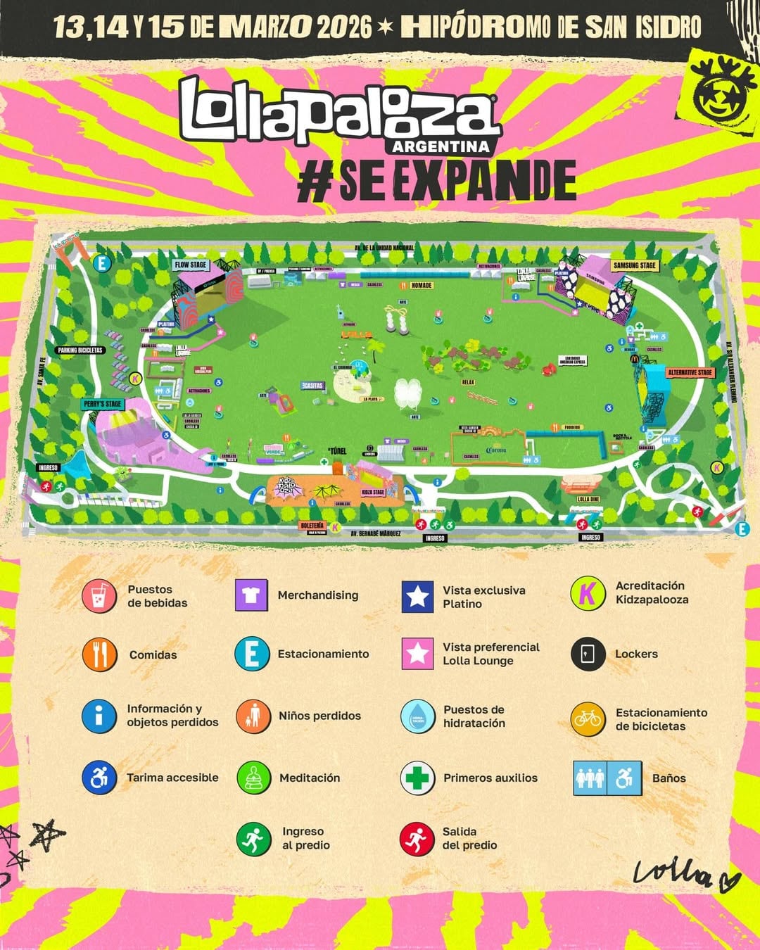 El mapa de la edición 2026 del Lollapalooza