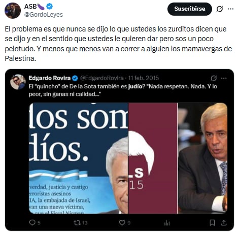 Sarubbi Benítez respondió en X a personas que criticaron sus dichos