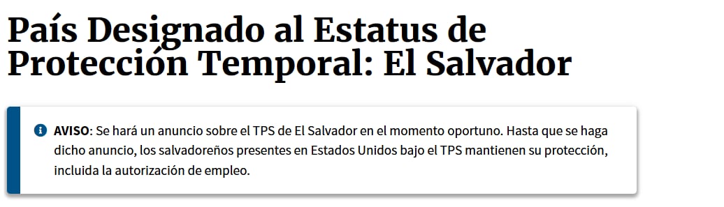 El aviso del Servicio de Ciudadanía e Inmigración de Estados Unidos (Uscis, por sus siglas en inglés) aseguró que habrá un anuncio del TPS para los salvadoreños