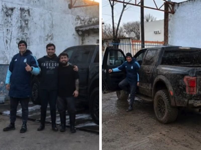 Empleados de un lavadero mostraron cómo le quedó la camioneta al Dibu Martínez después de quedar enterrado en el barro