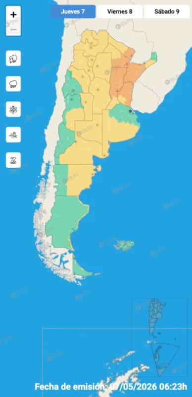 El mapa de alertas del SMN para todo el país este jueves